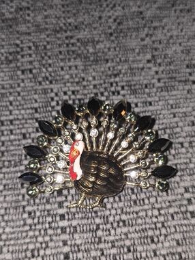 Vintage-Inspired Gold Turkey Brooch with Red Accent - Women Accessories